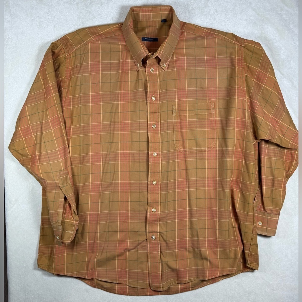 Men's XXL Burberry London Plaid Button-Down Shirt Brown and Orange Novacheck